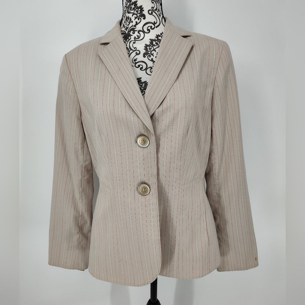 Evan Picone Stretch Beige Pinstripe Two-Button Blazer Size Women's 10